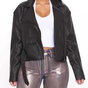 Essential Faux Leather Moto Jacket - Black